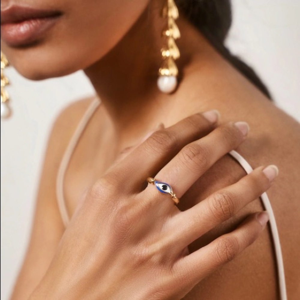 [Unworn with Box] Pamela Love Evil Eye Ring, Silver, Size 6